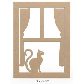 DS048 Kedili Pencere Dekoratif Duvar Süsü Ahşap Boyanabilir Obje